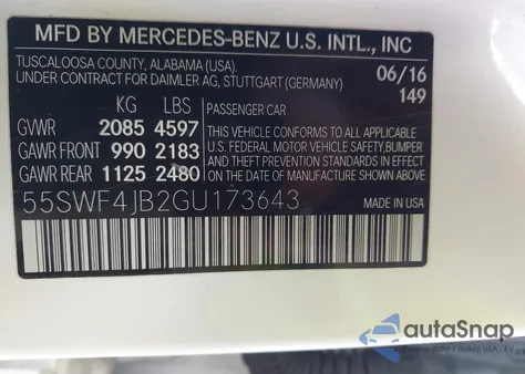 2016 Mercedes-Benz C 300 из США, поврежденный, VIN 55SWF4JB2GU173643